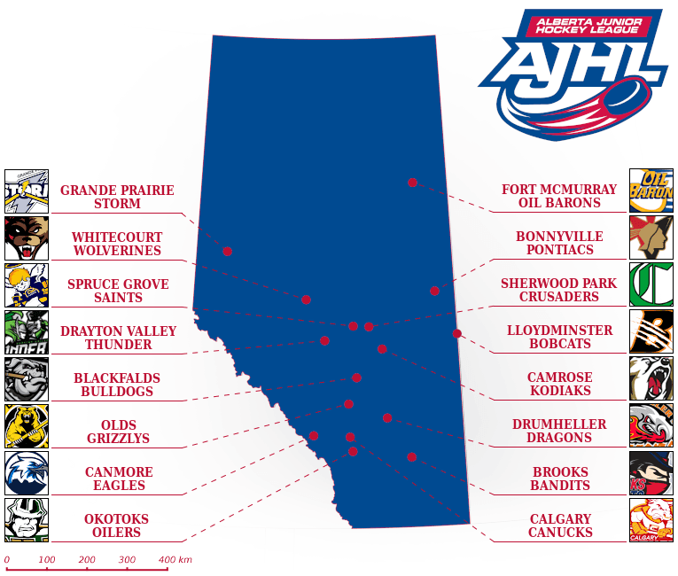 Alberta Junior Hockey League map