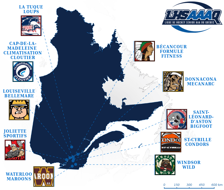Ligue de Hockey Sénior AAA du Québec map