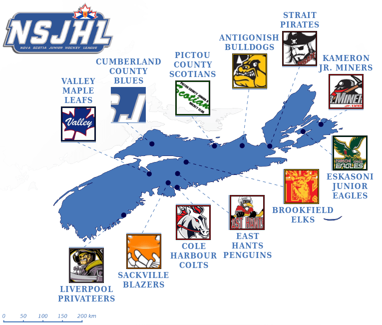 Nova Scotia Junior Hockey League map