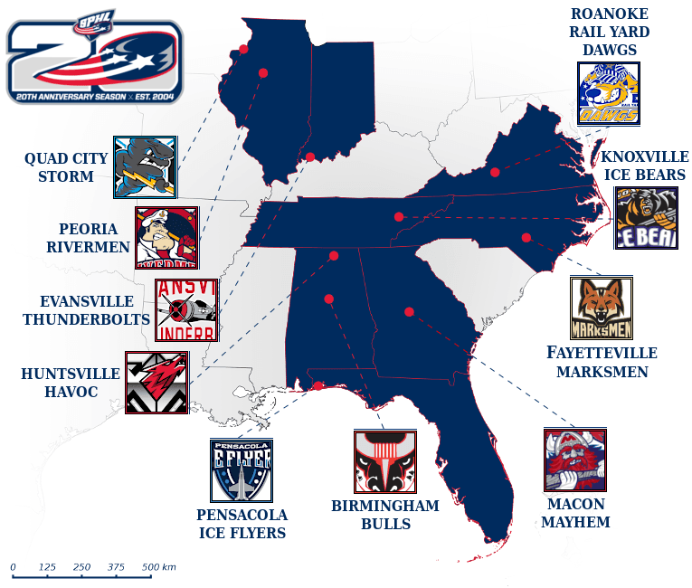 Southern Professional Hockey League map