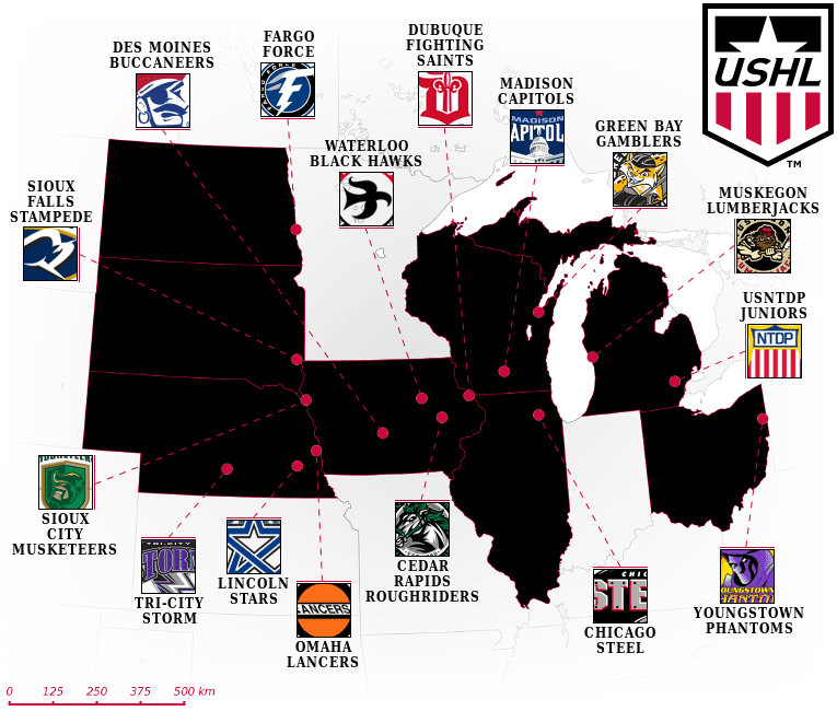 United States Hockey League map