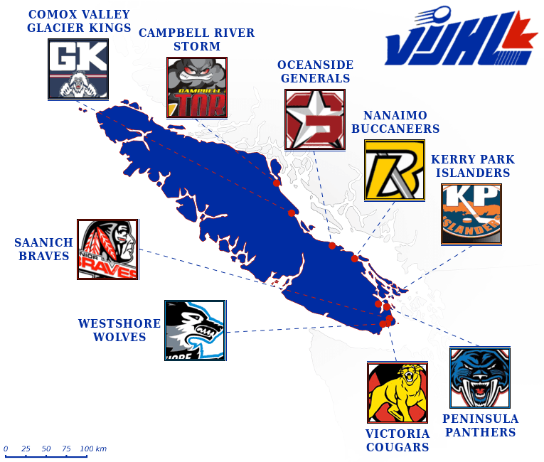Vancouver Island Junior Hockey League map